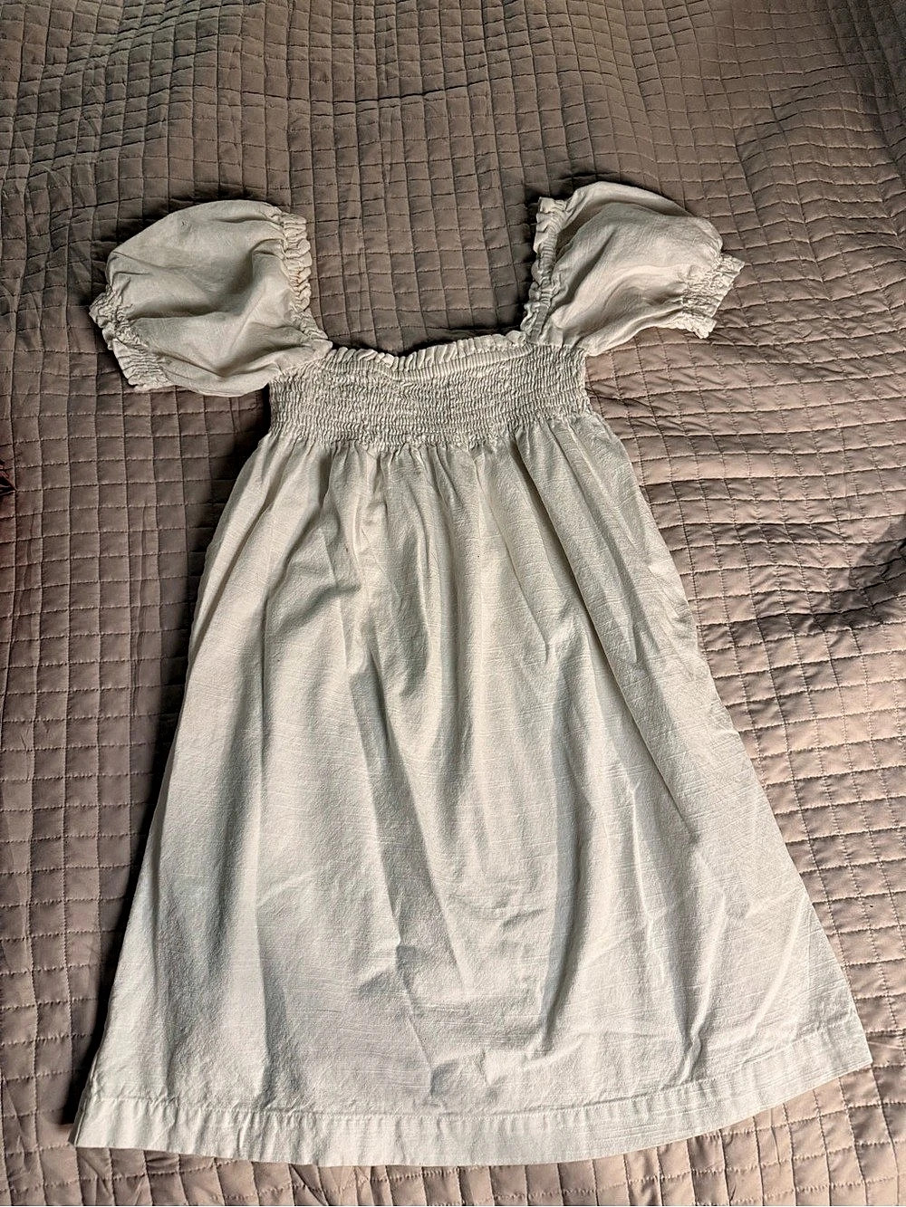 Faherty cotton Smocked puff sleeve Dress cottagecore white boho dress